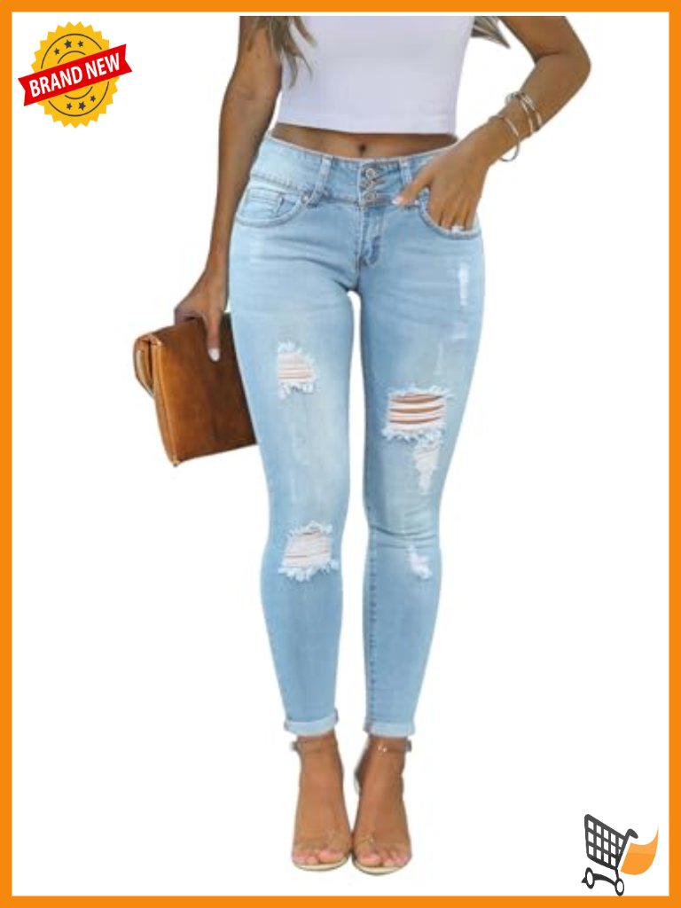 Women's Skinny Ripped Distressed Stretchy Denim Jeans